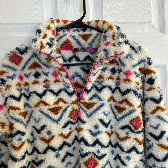Eddie Bauer Size S Quest Plush Fleece Quarter Zip White Pink Teddy Pullover NWOT - Picture 7 of 8